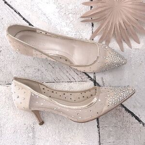 Davids Bridal Crystal-Studded Mesh Pointed-Toe Pumps Size 8